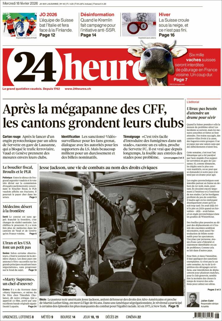 Portada de 24 Heures (Suiza)