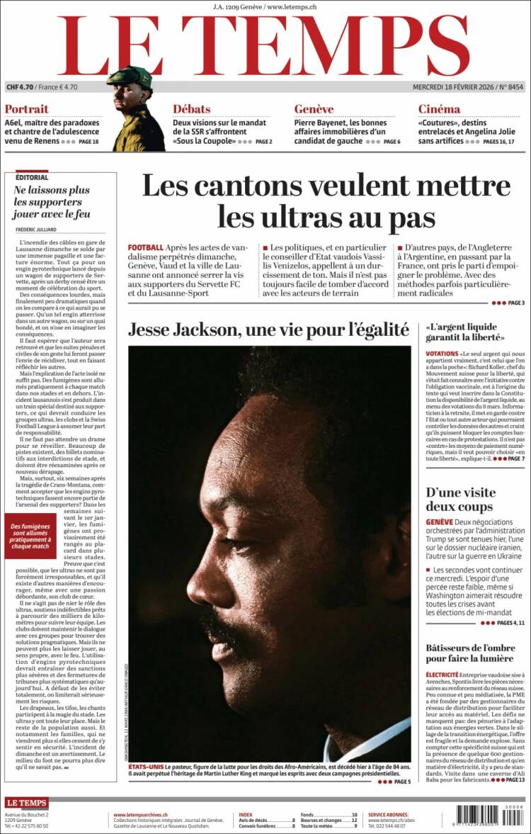 Portada de Le Matin (Suiza)