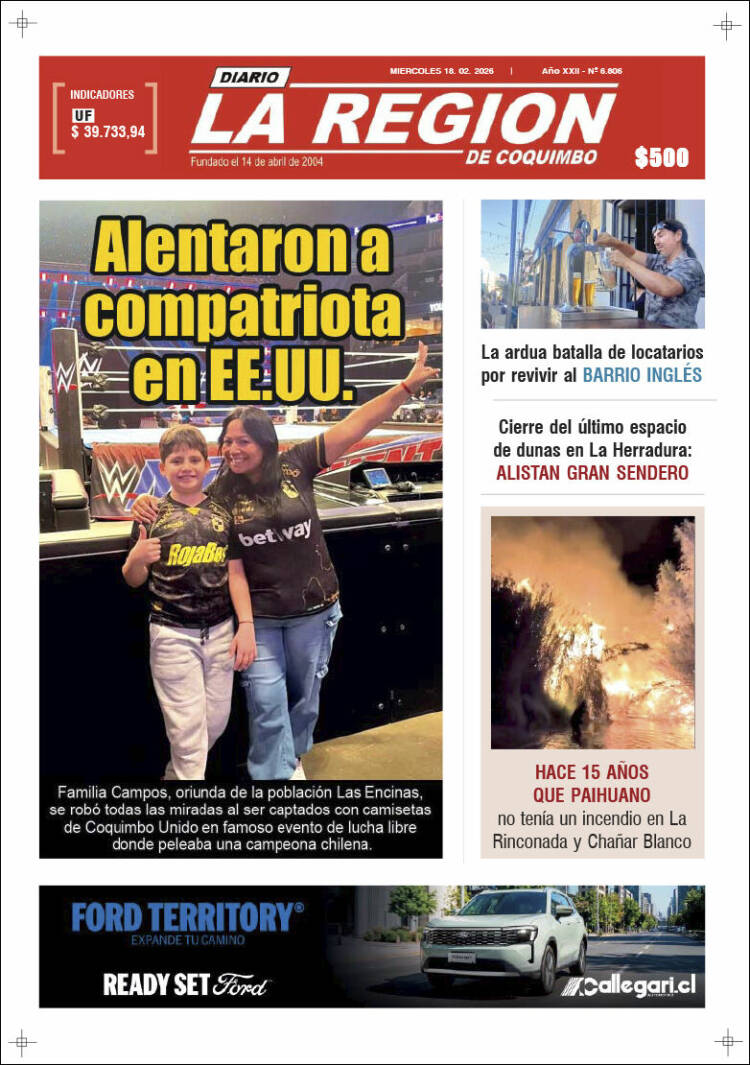Portada de Diario La Región de Coquimbo (Chile)