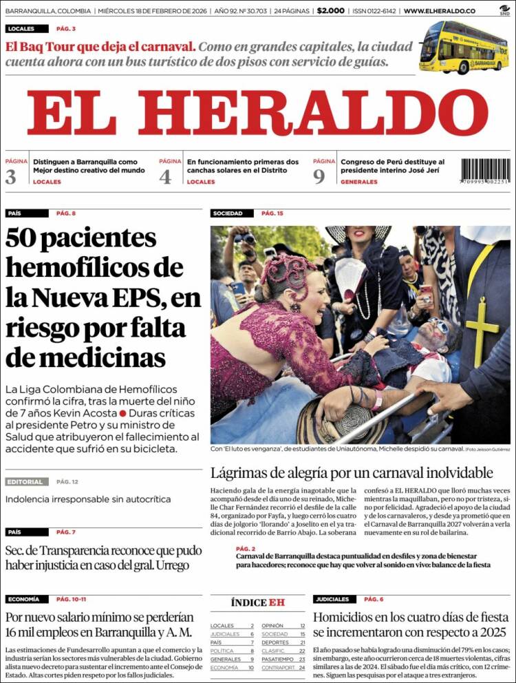 Portada de El Heraldo (Colombia)
