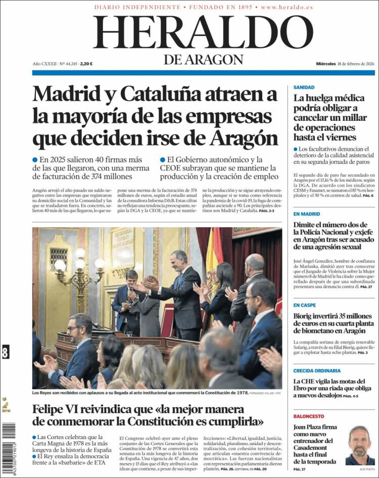 Portada de Heraldo de Aragón (Espa&ntilde;a)