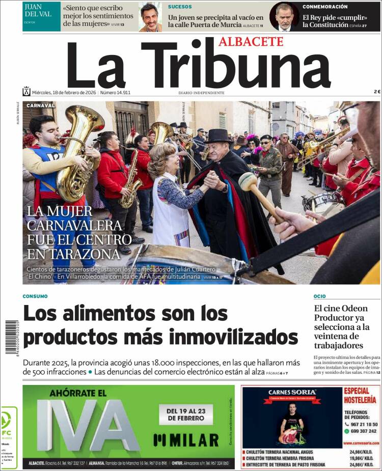 Portada de La Tribuna de Albacete (Espa&ntilde;a)