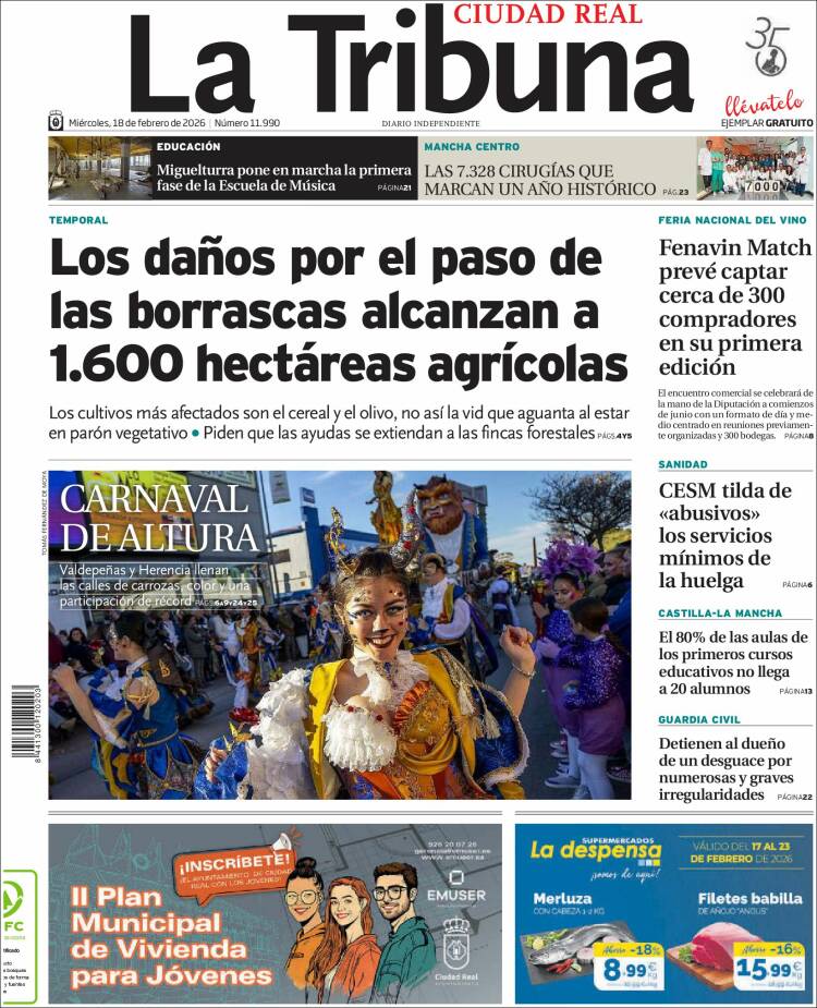Portada de La Tribuna de Ciudad Real (Espa&ntilde;a)