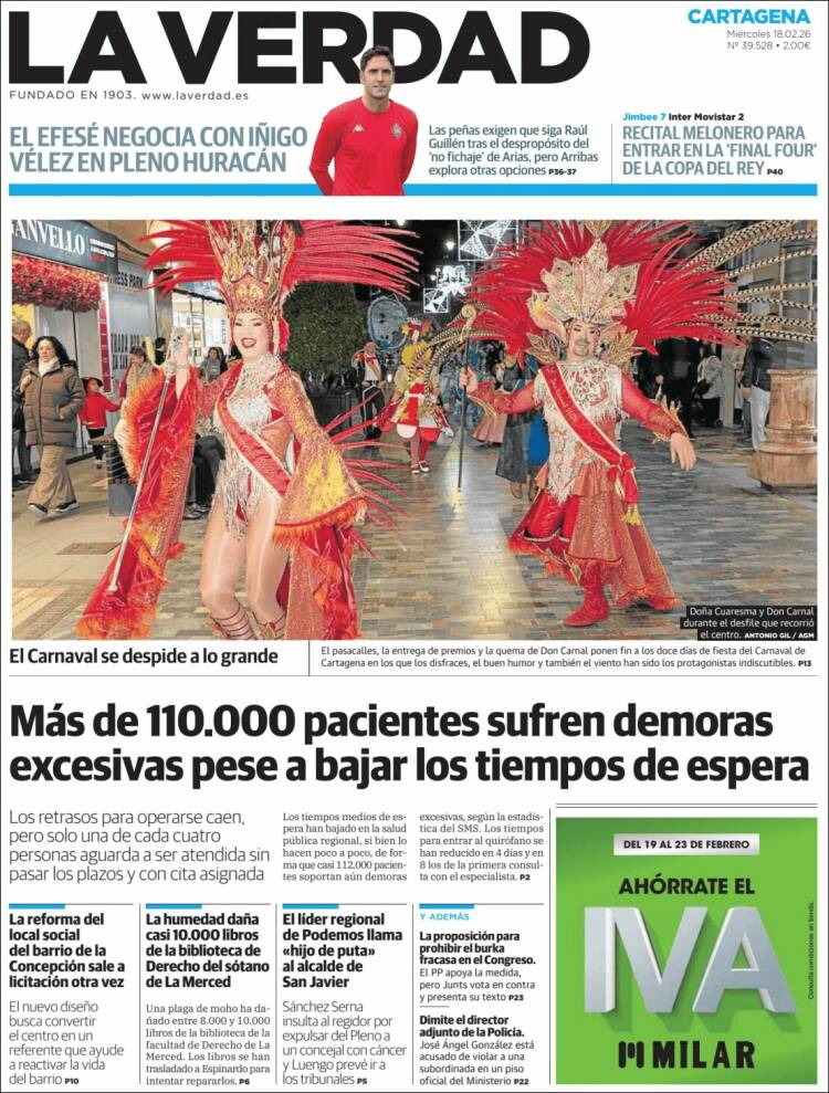 Portada de La Verdad de Cartagena (Espa&ntilde;a)