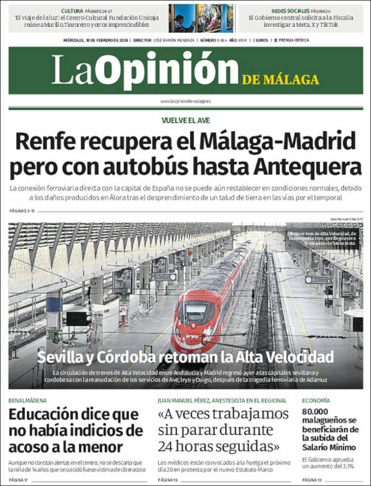 Portada de La Opinión de Málaga (Espa&ntilde;a)