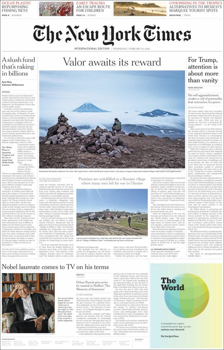 Portada de International New York Times (Europa)