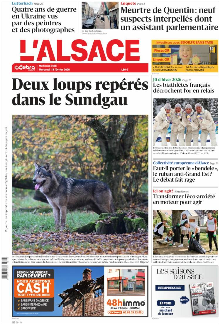 Portada de Journal L'Alsace (Francia)