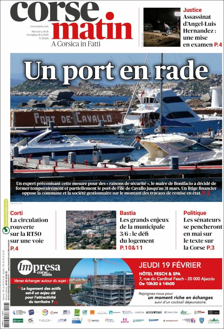 Portada de Corse-Matin (Francia)