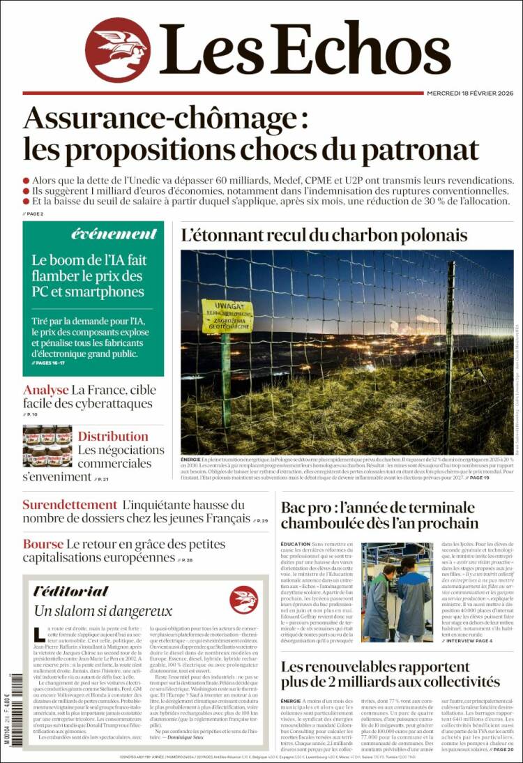 Portada de Les Echos (Francia)