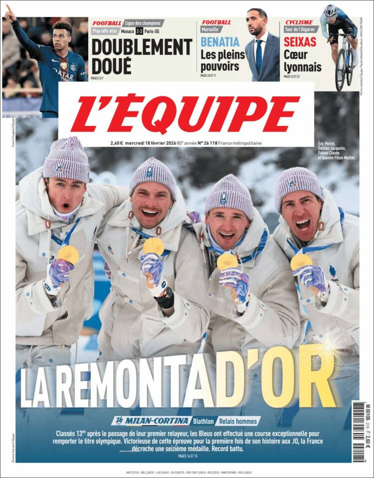 Portada de L'Equipe (Francia)