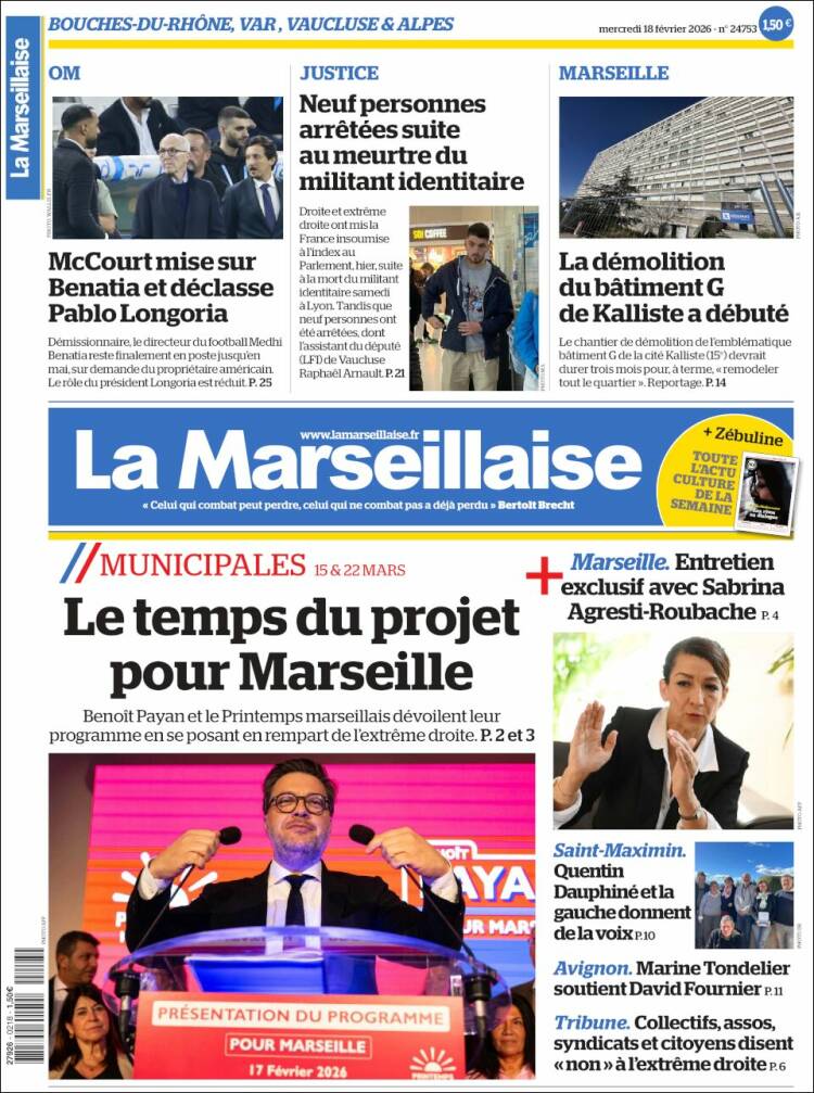 Portada de La Marseillaise (Francia)