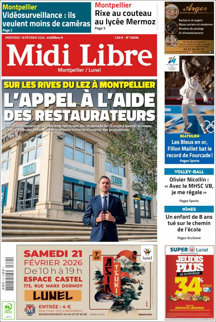 Portada de Midi Libre (Francia)