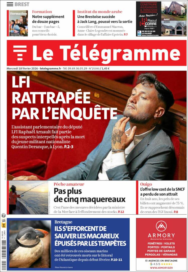 Portada de Télégramme (Francia)