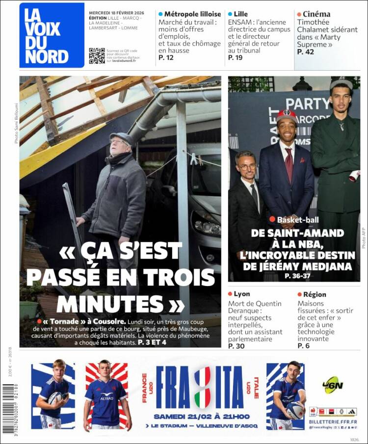 Portada de La Voix du Nord (Francia)