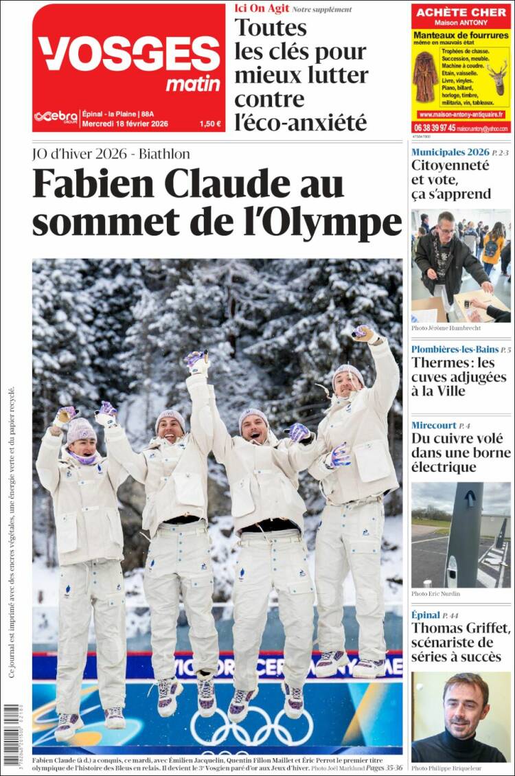 Portada de Vosges Matin (Francia)