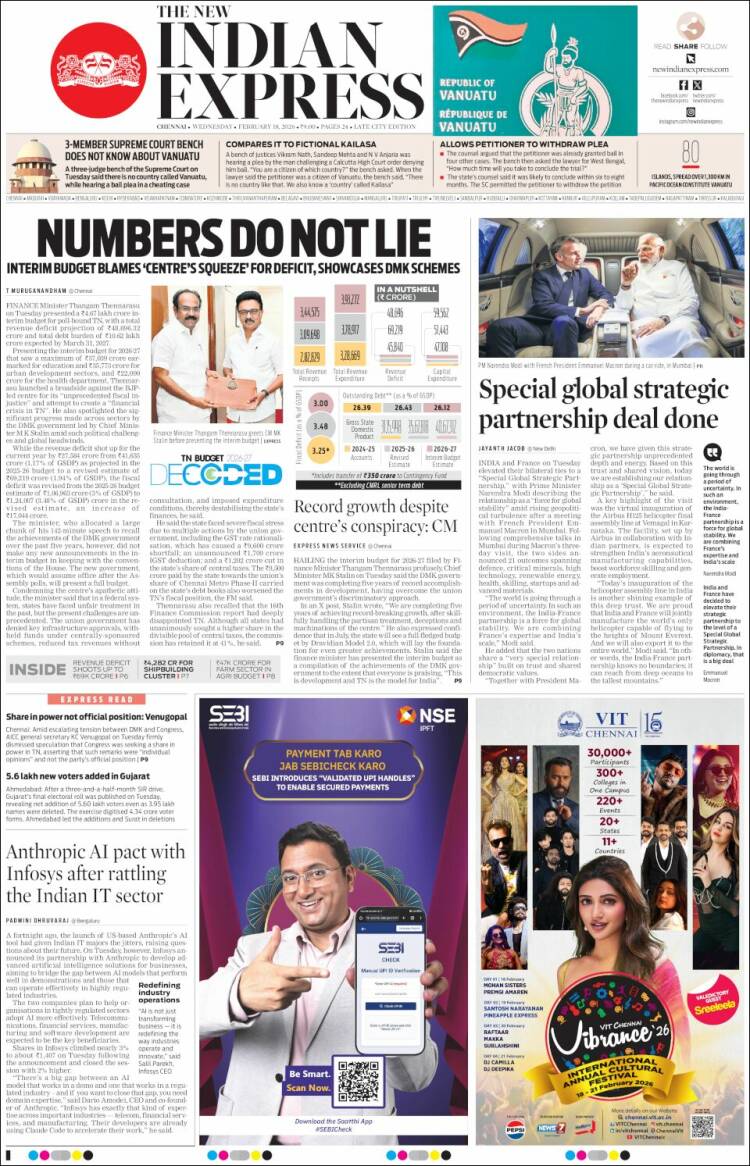 Portada de New Indian Express (India)
