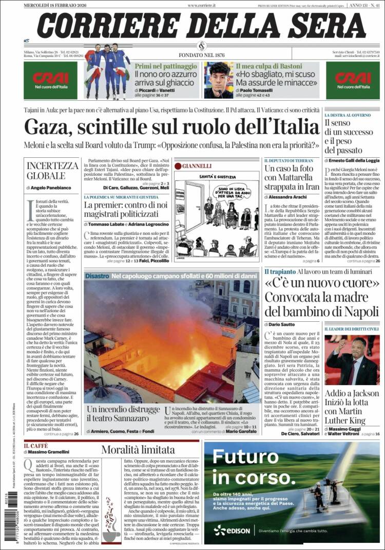 Portada de Corriere della Sera (Italia)