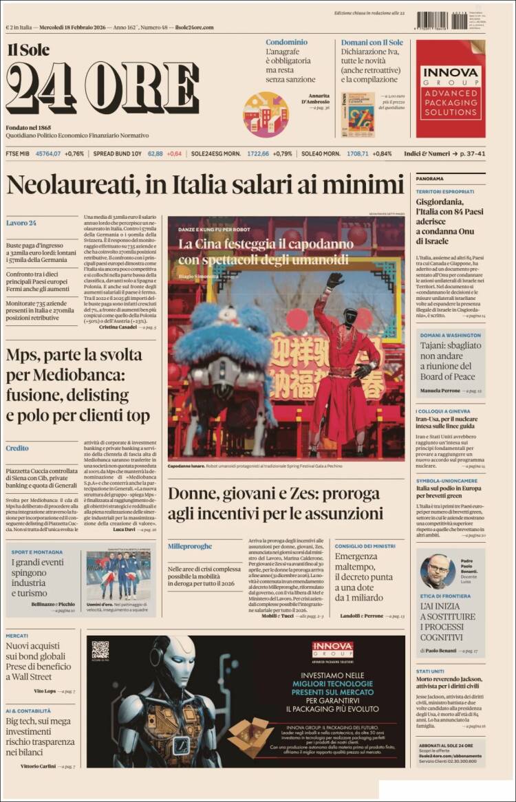 Portada de Il Sole 24 ORE (Italia)