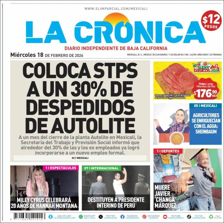 Portada de La Crónica de Baja California (M&eacute;xico)