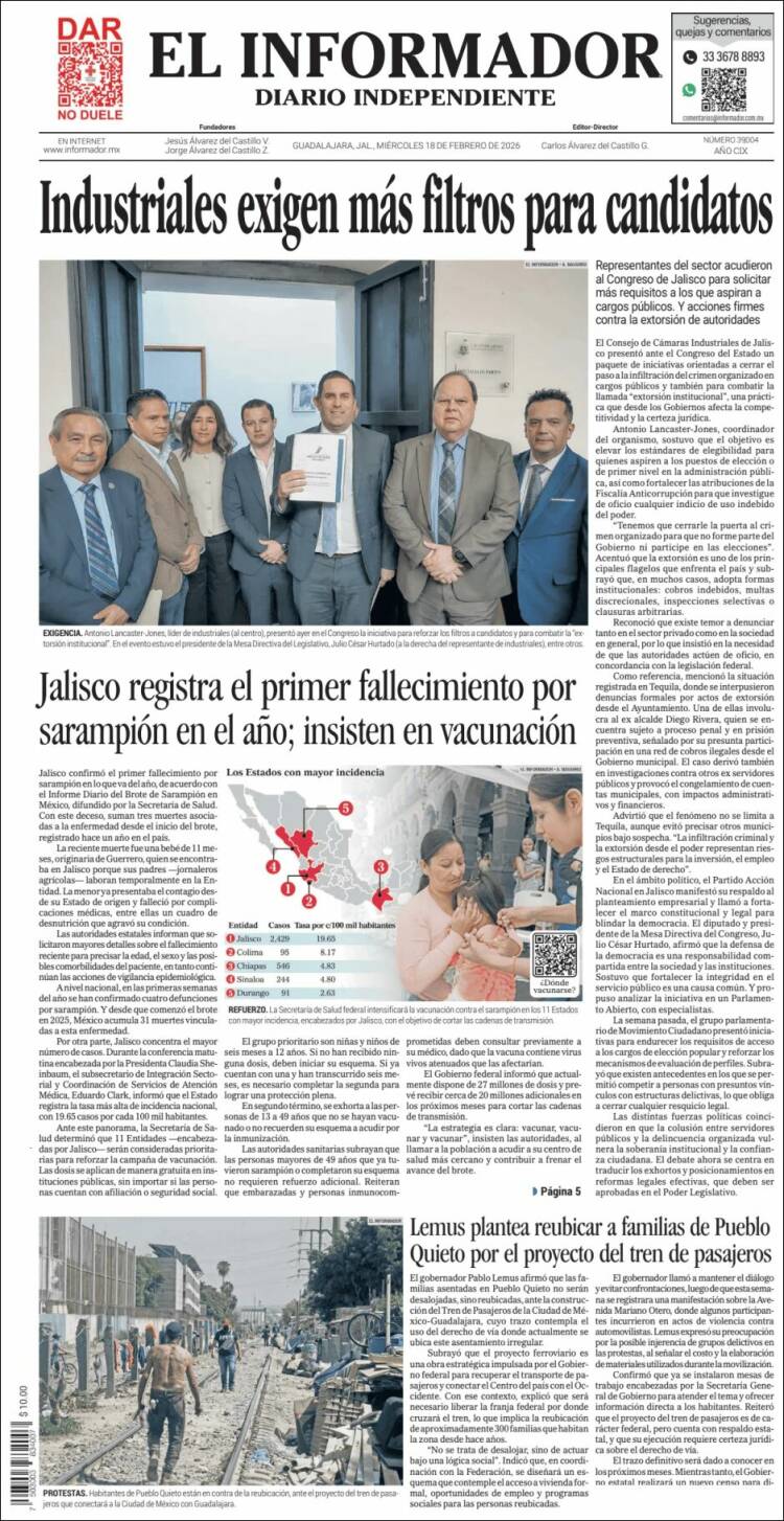 Portada de El Informador (M&eacute;xico)