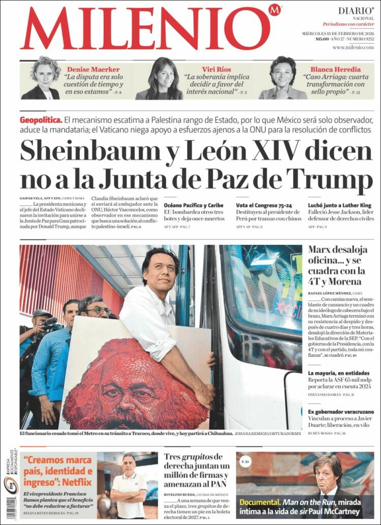 Portada de Milenio (M&eacute;xico)