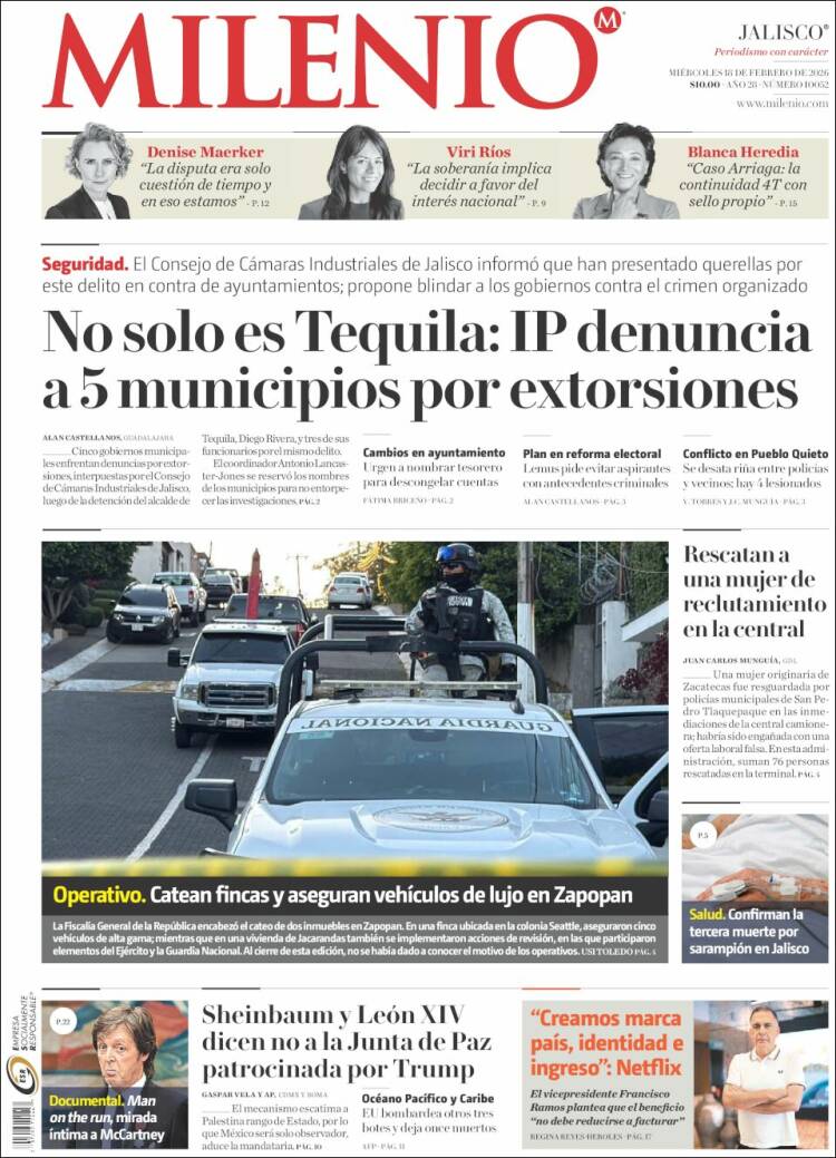 Portada de Milenio - Jalisco (M&eacute;xico)