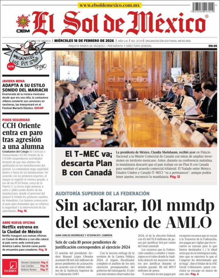 Portada de El Sol de México (M&eacute;xico)