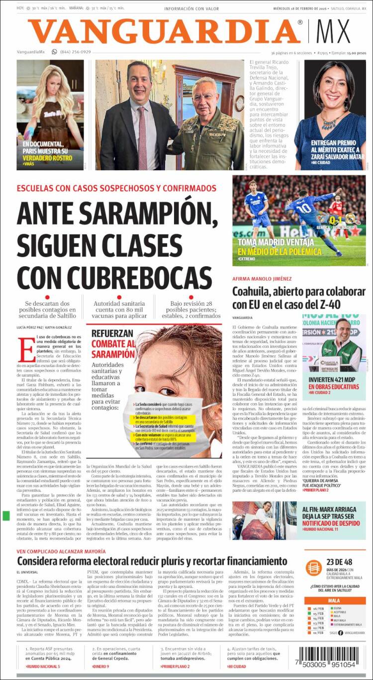 Portada de Vanguardia (M&eacute;xico)