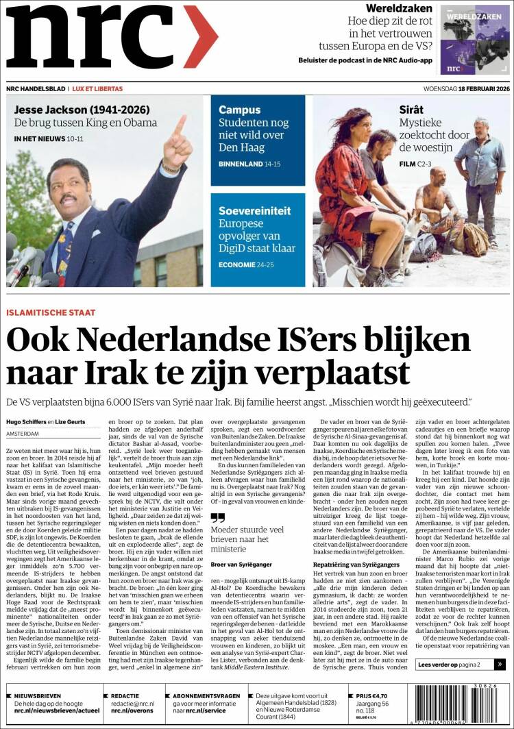 Portada de NRC Handelsblad (Pa&iacute;ses Bajos)