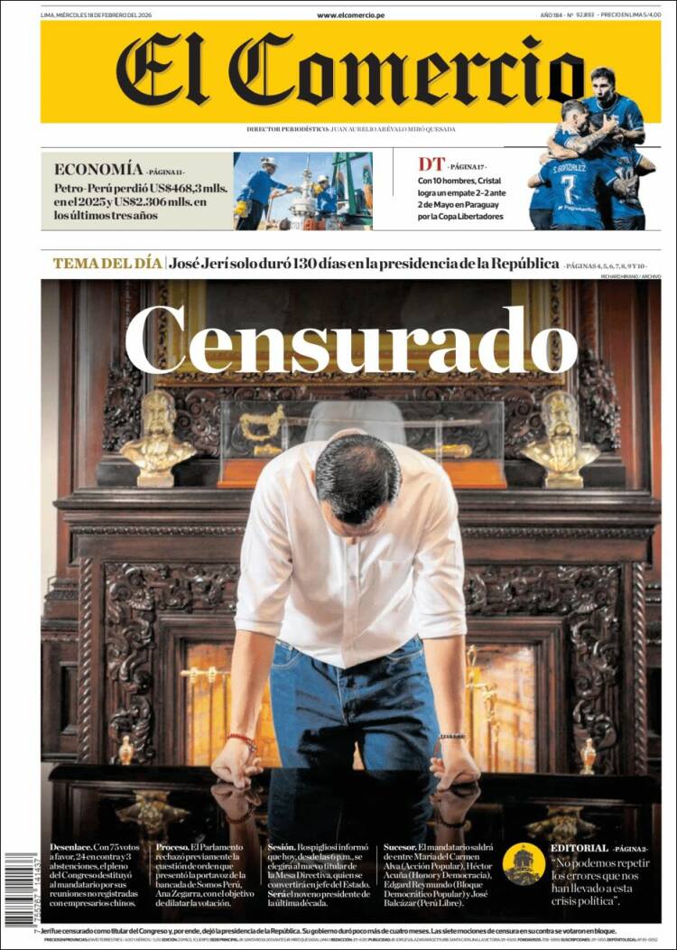 Portada de El Comercio (Per&uacute;)