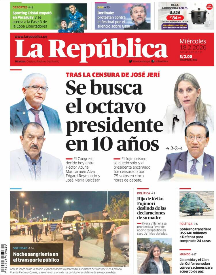 Portada de La Republica (Per&uacute;)