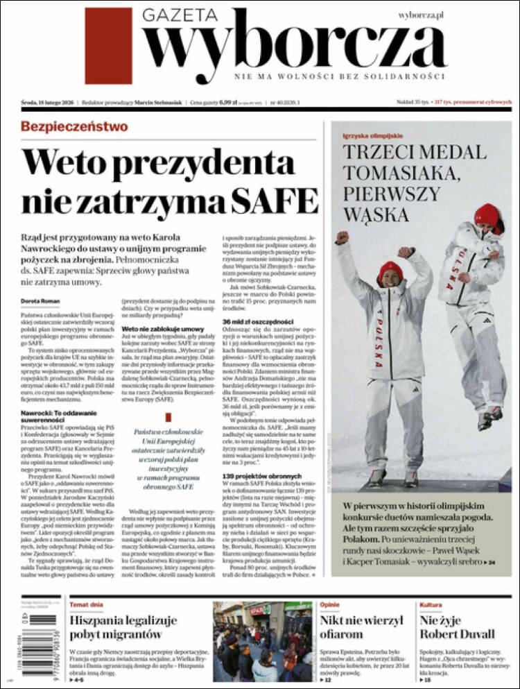 Portada de Gazeta Wyborcza (Polonia)