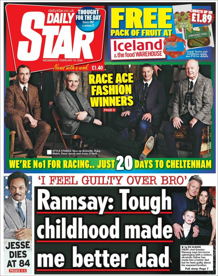 Portada de Daily Star (Reino Unido)