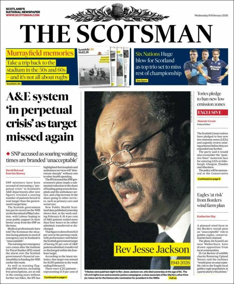 Portada de The Scotsman (Reino Unido)
