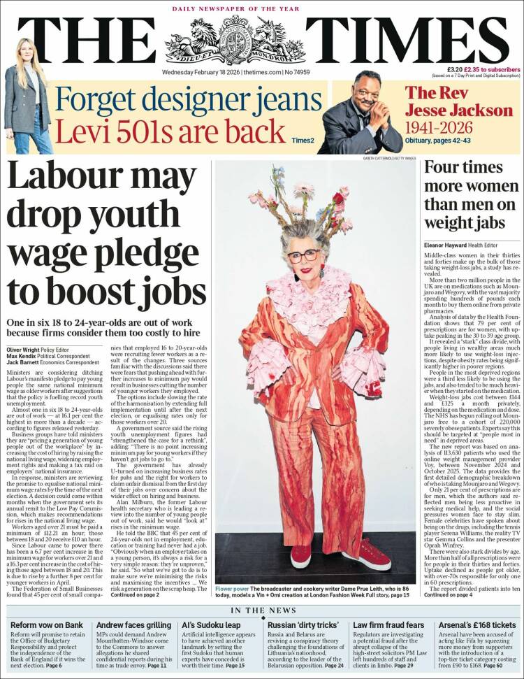 Portada de The Times (Reino Unido)