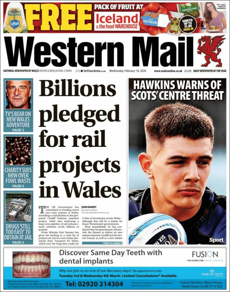 Portada de Western Mail (Reino Unido)