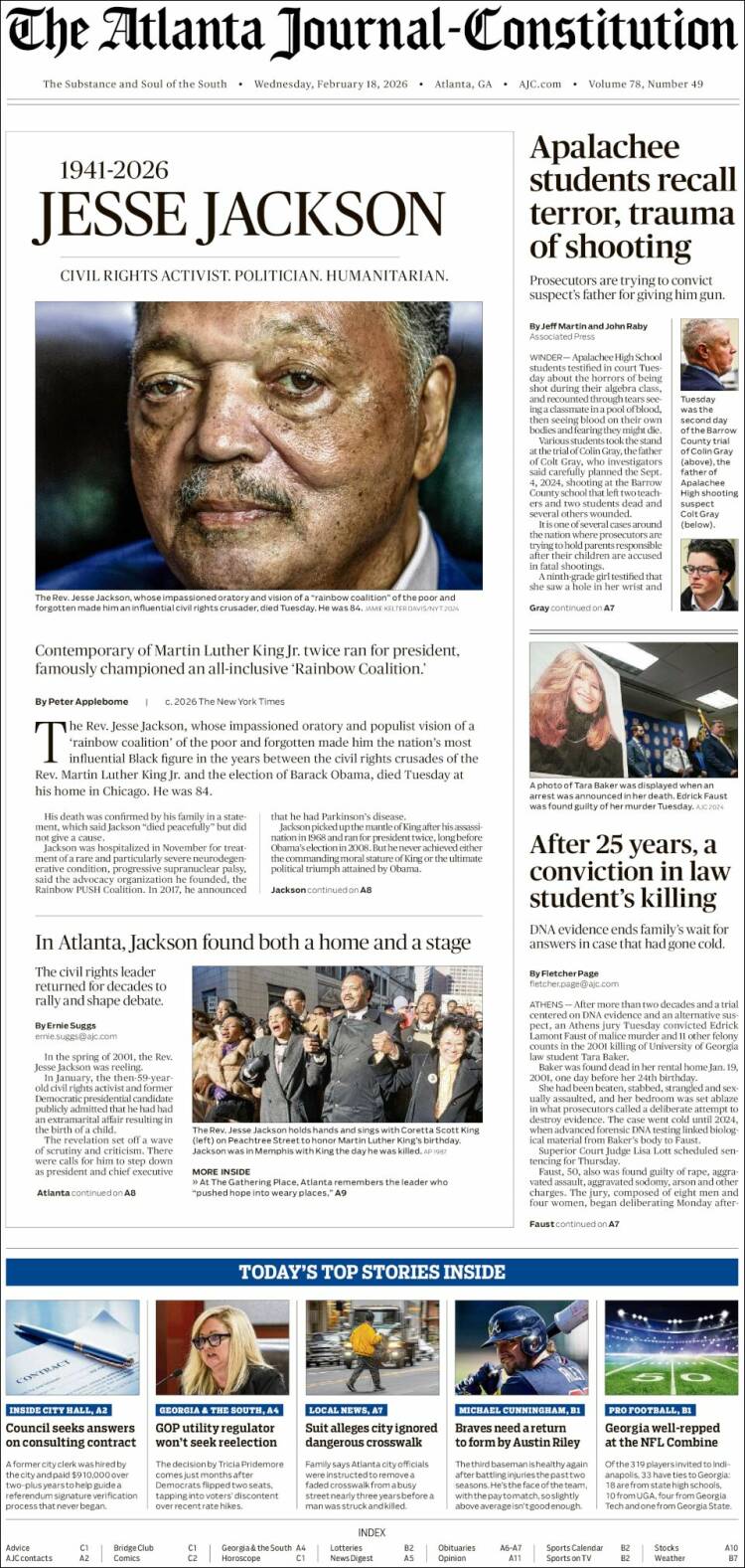 Portada de The Atlanta Journal-Constitution (USA)