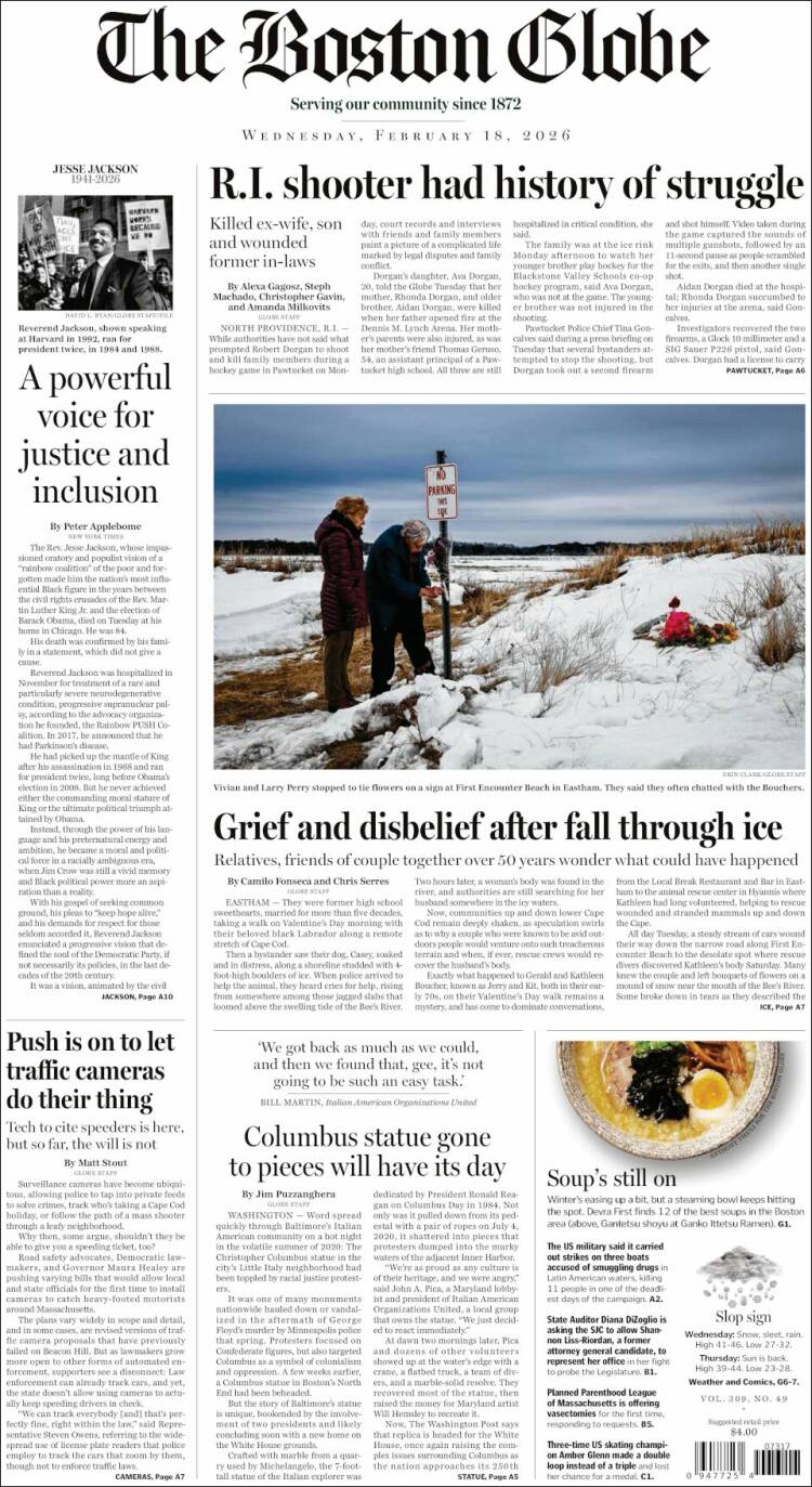 Portada de Boston Globe (USA)