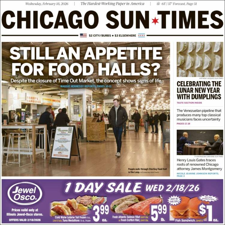 Portada de Chicago Sun-Times (USA)