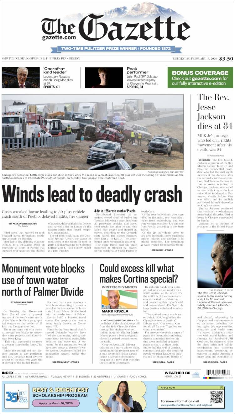 Portada de The Gazette (USA)