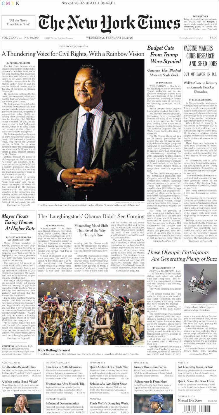 Portada de New York Times (USA)