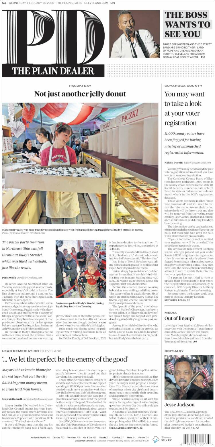 Portada de The Plain Dealer (USA)