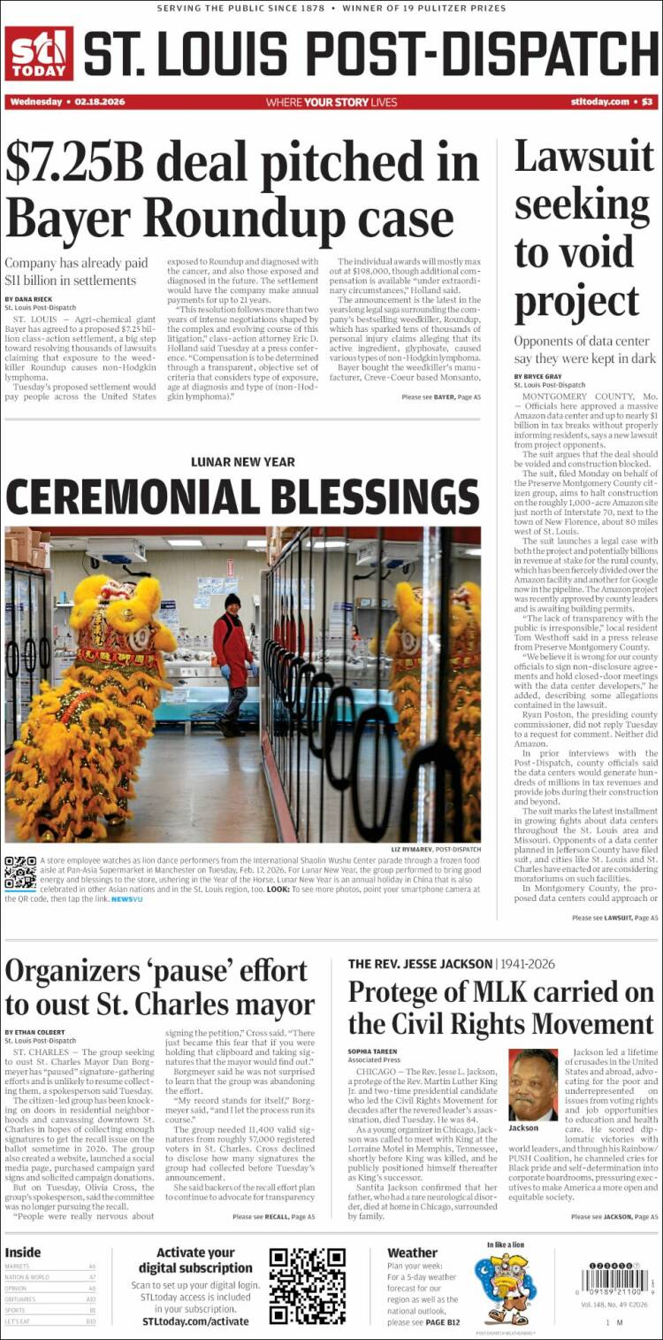 Portada de St. Louis Post-Dispatch (USA)