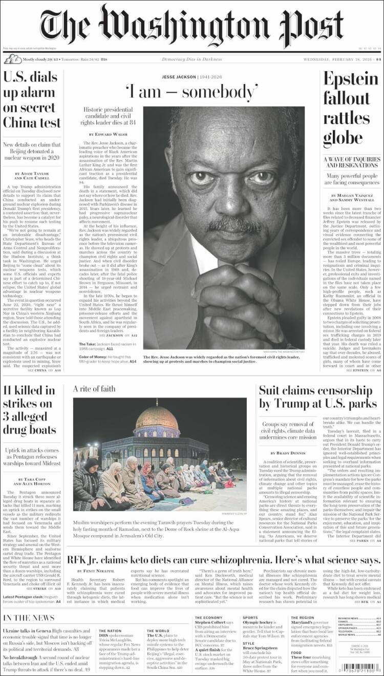 Portada de The Washington Post (USA)