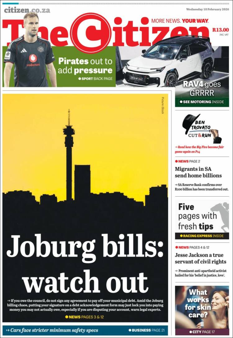 Portada de The Citizen (Sud&aacute;frica)