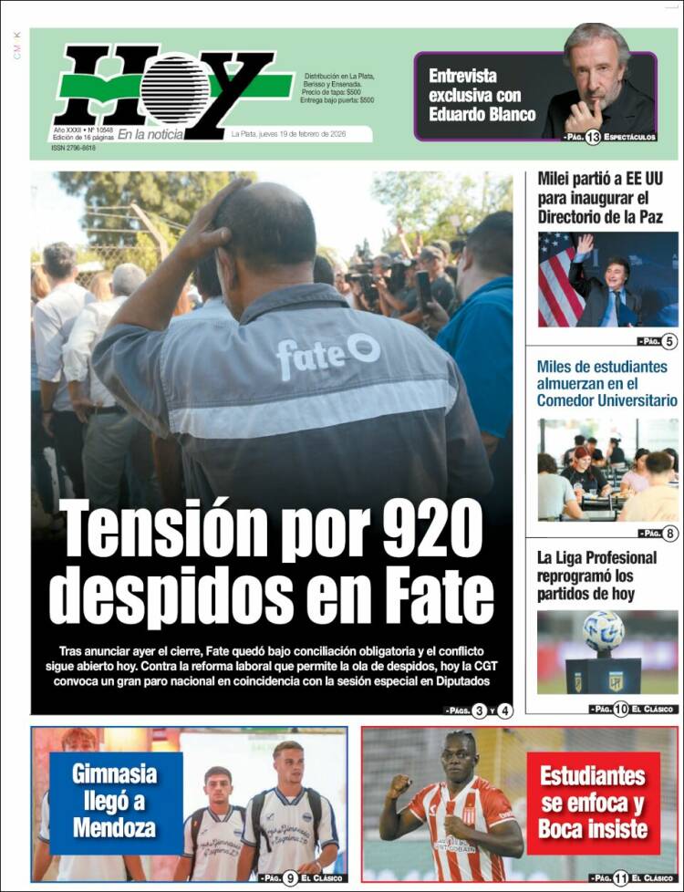 Portada de Diario Hoy (Argentina)