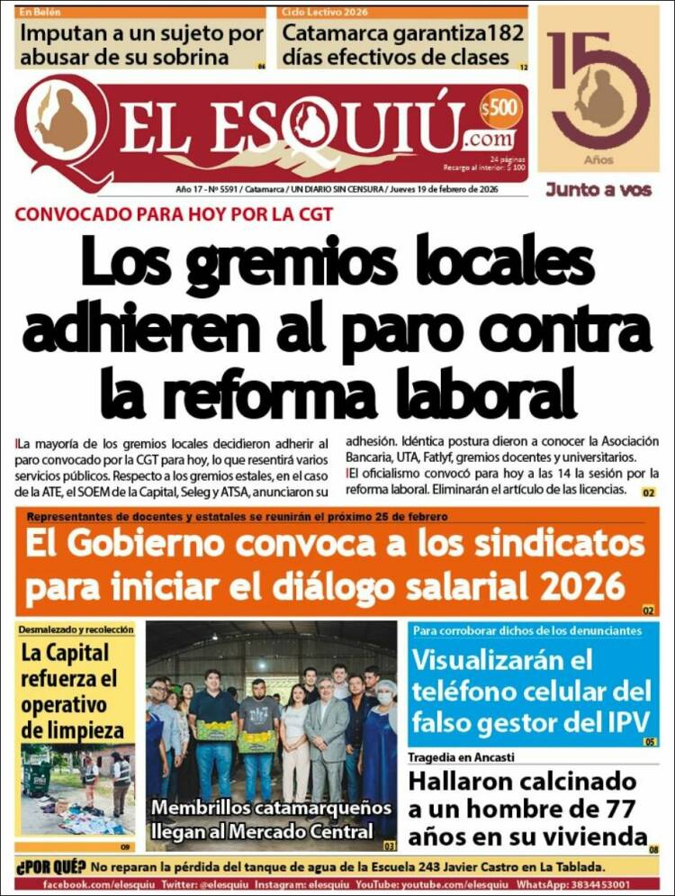 Portada de El Esquiu (Argentina)