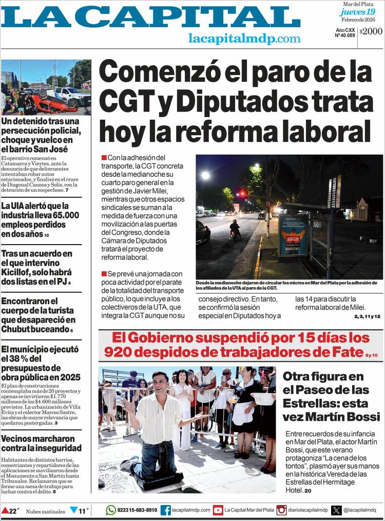 Portada de Diario La Capital - Mar del Plata (Argentina)
