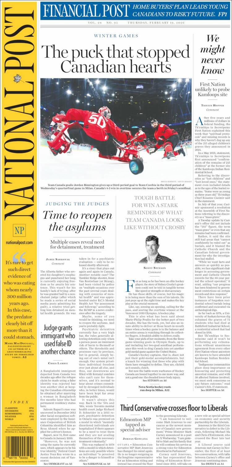 Portada de The National Post (Canad&aacute;)