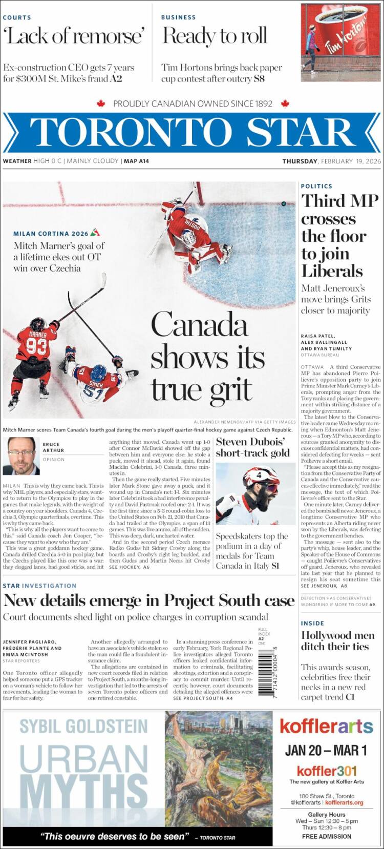 Portada de The Toronto Star (Canad&aacute;)